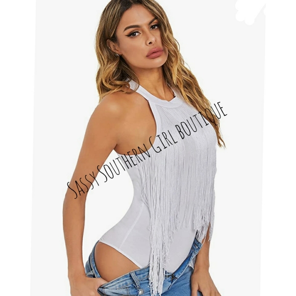 ⭐🆕 Boho western white fringe bodysuit - Picture 6 of 9